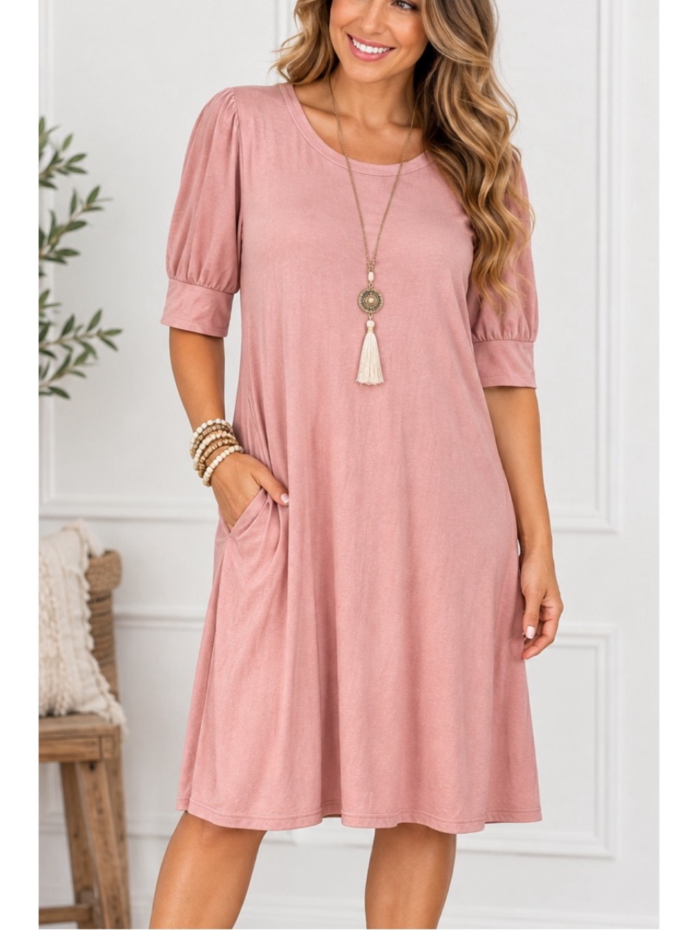Cupio Dusty Rose Knee-Length Dress- XL